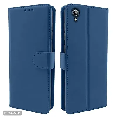 KDM  Leather Finish Flip Cover for Vivo Y1s /Y 90/Y91 |Inside Pockets  Inbuilt Stand | Wallet Style Back Case | Magnet Closure (Blue-thumb0