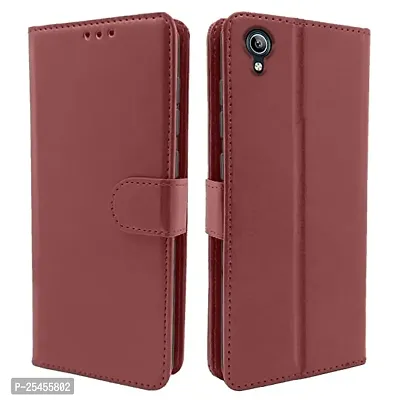 KDM  Leather Finish Flip Cover for Vivo Y1s /Y 90/Y91 |Inside Pockets  Inbuilt Stand | Wallet Style Back Case | Magnet Closure (Brown)