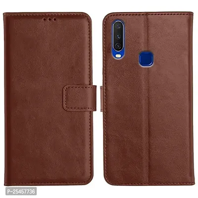 KDM  Leather Finish Flip Cover for Vivo Y11/ Y12/ Y15/ Y17/ U10 | Inside Pockets  Inbuilt Stand | Wallet Style | Magnet Closure Vivo Y11/ Y12/ Y15/ Y17/ U10 Flip Case (Brown)-thumb0