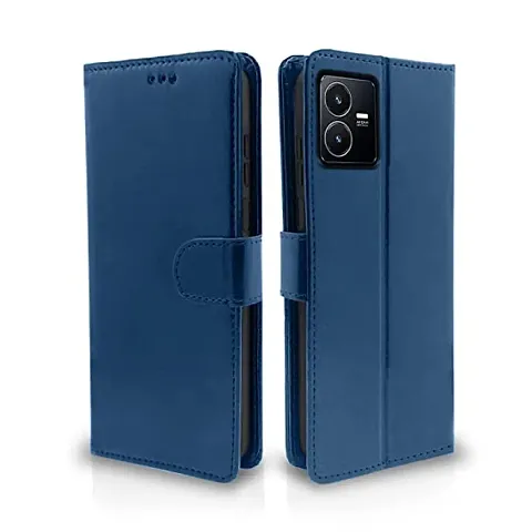 Cloudza?Vivo Y22 Blue?Flip Back Cover | PU Leather Flip Cover Wallet Case with TPU Silicone Case Back Cover for Vivo Y22 Blue