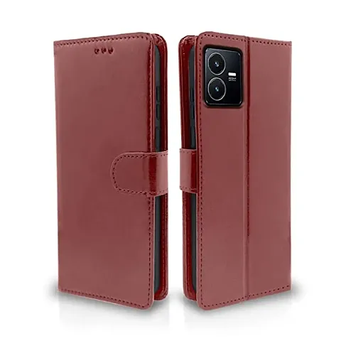 Cloudza?Vivo Y22 Brown?Flip Back Cover | PU Leather Flip Cover Wallet Case with TPU Silicone Case Back Cover for Vivo Y22 Brown
