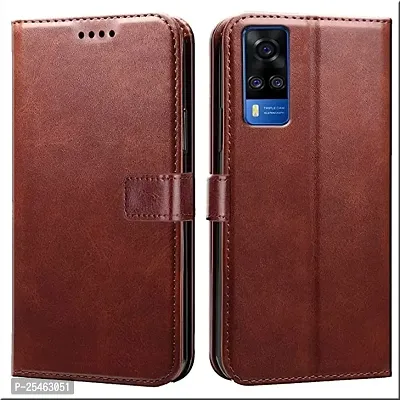 KDM  Flip Cover for Vivo Y51 2020, Vivo Y51A, Vivo Y31, Vivo Y53s 4G | Magnetic Closurer| PU Leather Magnetic Wallet Back Cover Case (Brown)-thumb0