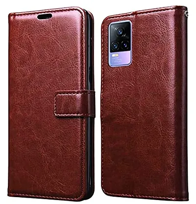 KDM Flip Cover for Vivo V20 Vivo Y73 Mobile Phone Case | Leather Finish | Magnetic Closure | Shock Proof Wallet Mobile Phone Cover for Vivo V20 Vivo Y73 Brown