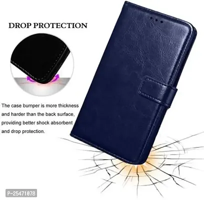 KDM Oppo A17 Leather Flip Cover | Shockproof | 360 Protection | Wallet Style Magnetic Closure Back Cover Case for Oppo A17 (Blue)-thumb4