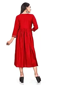 SEYONA Women's Geometric Regular Fit Rayon Printed Cut Kurta (XL, Red)-thumb3