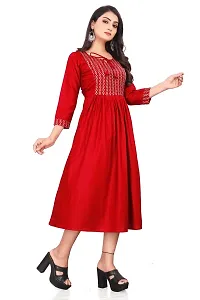 SEYONA Women's Geometric Regular Fit Rayon Printed Cut Kurta (XXL, Red)-thumb1