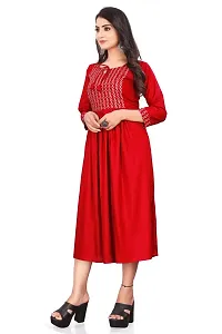 SEYONA Women's Geometric Regular Fit Rayon Printed Cut Kurta (XXL, Red)-thumb2