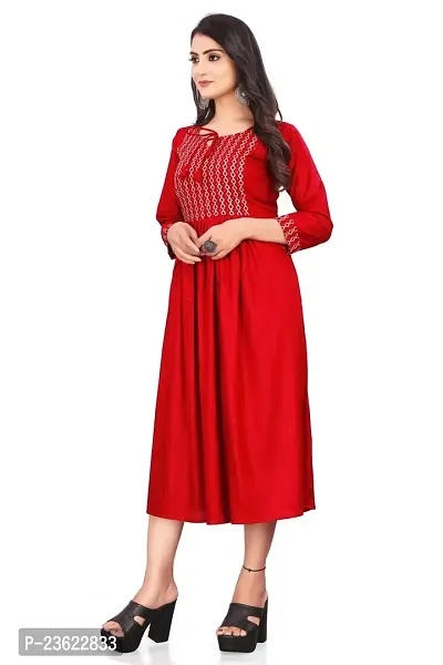 SEYONA Women's Geometric Regular Fit Rayon Printed Cut Kurta (XXL, Red)-thumb3