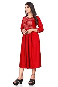 SEYONA Women's Geometric Regular Fit Rayon Printed Cut Kurta (M, Red)-thumb2