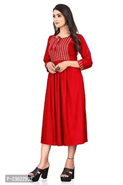 SEYONA Women's Geometric Regular Fit Rayon Printed Cut Kurta (M, Red)-thumb3