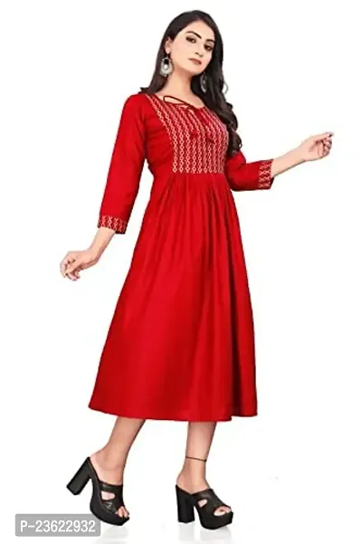 SEYONA Women's Geometric Regular Fit Rayon Printed Cut Kurta (M, Red)-thumb5