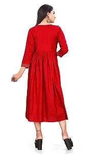 SEYONA Women's Geometric Regular Fit Rayon Printed Cut Kurta (XXL, Red)-thumb3