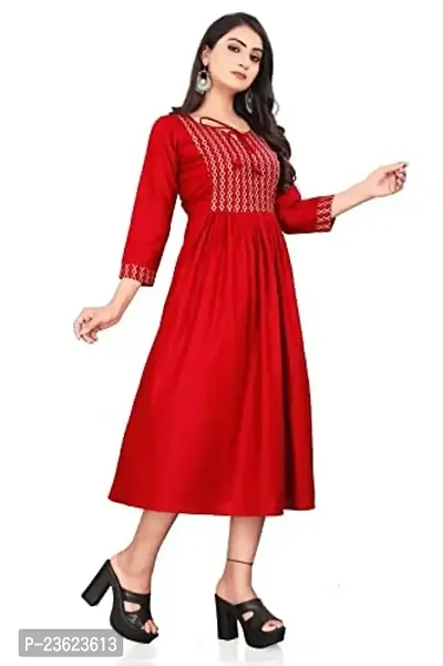 SEYONA Women's Geometric Regular Fit Rayon Printed Cut Kurta (XL, Red)-thumb5