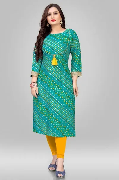 Delany Women's Rayon Round Neck 3/4 Sleeve Latest Short Kurti (HNBG_445699)