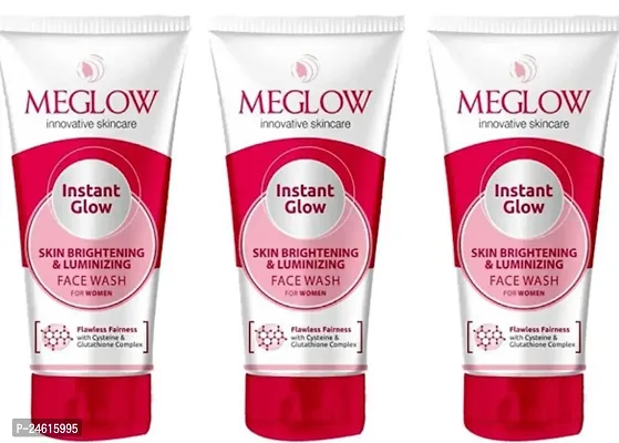 Meglow Paraben-Free Instant Glow Fairness Face Wash With Skin Brightening And Luminizing Pack of 3-thumb0