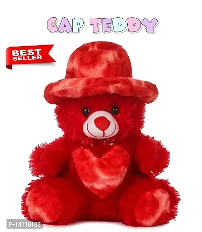 Cap Teddy Bear Soft Toy | Birthday Gift for Girls/Wife, Boyfriend/Husband, Soft Toys Wedding for Couple Special, Baby Toys Gift Item (Red)-thumb0