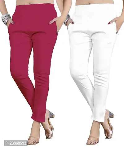 Elegant Multicoloured Cotton Lycra Solid Trousers For Women Pack Of 2-thumb0
