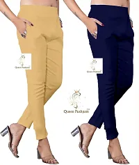 Elegant Multicoloured Cotton Lycra Solid Trousers For Women Pack Of 2-thumb1