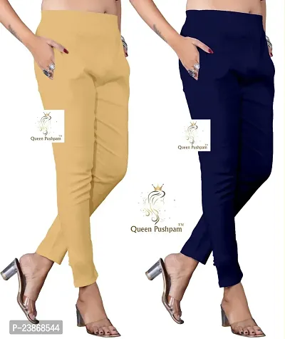 Elegant Multicoloured Cotton Lycra Solid Trousers For Women Pack Of 2-thumb2