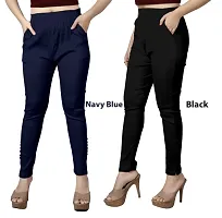 Elegant Multicoloured Cotton Lycra Solid Trousers For Women Pack Of 2-thumb1