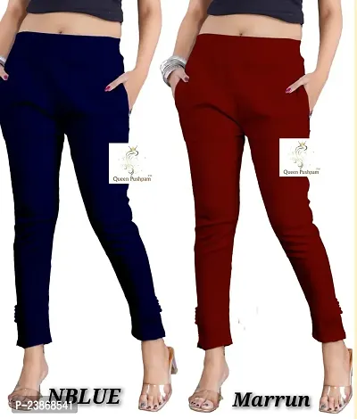Elegant Multicoloured Cotton Lycra Solid Trousers For Women Pack Of 2