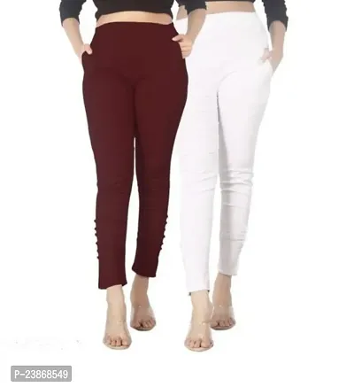 Elegant Multicoloured Cotton Lycra Solid Trousers For Women Pack Of 2