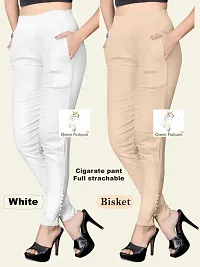 Elegant Multicoloured Cotton Lycra Solid Trousers For Women Pack Of 2-thumb2