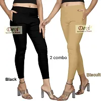 Elegant Multicoloured Cotton Lycra Solid Trousers For Women Pack Of 2-thumb1