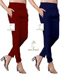 Elegant Multicoloured Cotton Lycra Solid Trousers For Women Pack Of 2-thumb2