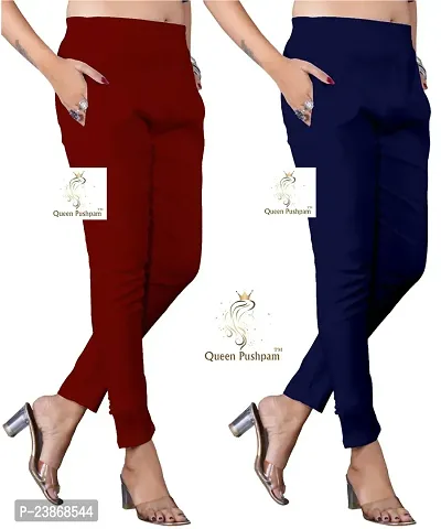 Elegant Multicoloured Cotton Lycra Solid Trousers For Women Pack Of 2-thumb3