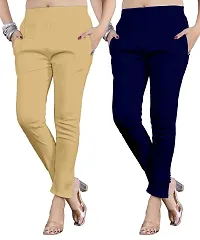 Elegant Multicoloured Cotton Lycra Solid Trousers For Women Pack Of 2-thumb1