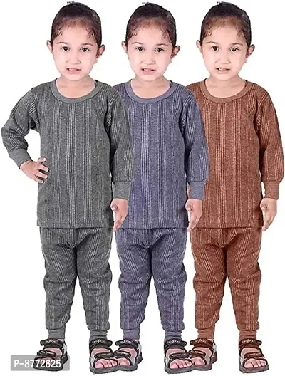 Fancy Cotton Blend Multicolor Full Sleeve Top and Bottom Round Neck Suit Sets for Kids (Pack of 3)