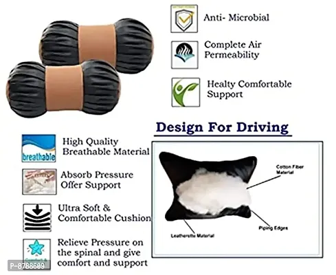 Classy Dumbbell Shaped Universal Leather Car Cushion (Cylindrical tan) pack - 2-thumb0