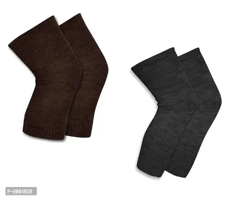 Knee Warmers, Woolen Knee Cap | Unisex | Elastic Support | Fully Stretchable (brown and Grey) - 2 Pair