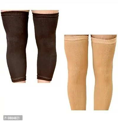 Knee Warmers, Woolen Knee Cap | Unisex | Elastic Support | Fully Stretchable (Skin and Brown) - 2 Pair