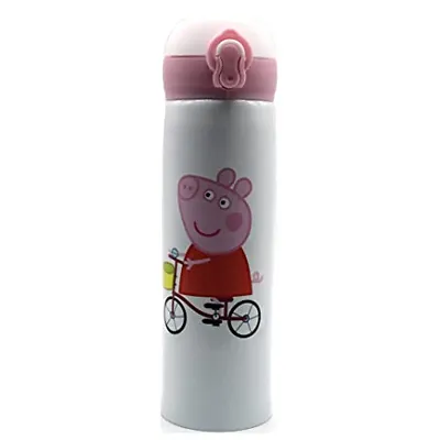 Stainless Steel Double Insulated Cute Cartoon Peppa Pig Water Bottle For Kids, (White)