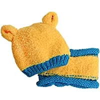 Baby hat/Cap Set/Baby New Cartoon Bear Style Woolen Yarn hat Scarf Set (Yellow) (Pack Of 1)-thumb2