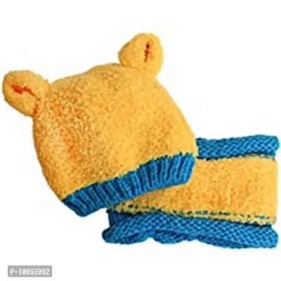 Baby hat/Cap Set/Baby New Cartoon Bear Style Woolen Yarn hat Scarf Set (Yellow) (Pack Of 1)-thumb3