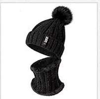 Classy Woolen Solid Beanie Cap with Neck Warmer-thumb3