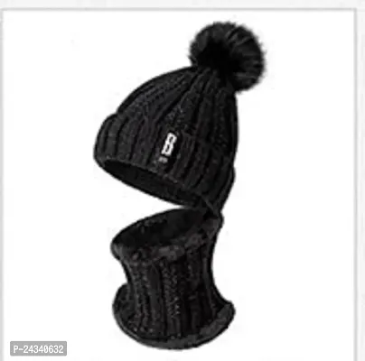 Classy Woolen Solid Beanie Cap with Neck Warmer-thumb4