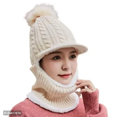 Penyantrade;Winter Beanie Monkey Cap Hood for Women | Stretchable Skull Soft Combined Scarf with Drawstring Multi Use Woolen Balaclava Neck Warmer Scarf Casual Cap Hat for Men  Women | Freesize-thumb0