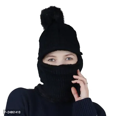 Winter Beanie Monkey Cap Hood for Women | Stretchable Skull Soft Combined Scarf with Drawstring Multi Use Woolen Balaclava Neck Warmer Scarf Casual Cap Hat for Men  Women | Freesize-thumb0
