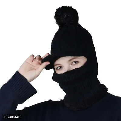 Winter Beanie Monkey Cap Hood for Women | Stretchable Skull Soft Combined Scarf with Drawstring Multi Use Woolen Balaclava Neck Warmer Scarf Casual Cap Hat for Men  Women | Freesize-thumb2