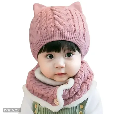 Classy Woolen Beanie Cap with Neck Warmer for Kids-thumb0