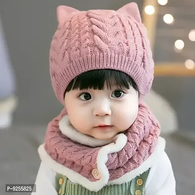 Classy Woolen Beanie Cap with Neck Warmer for Kids-thumb4