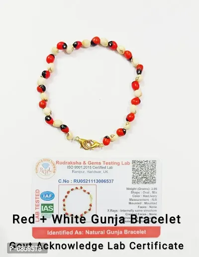 Red + white Gunja Bracelet/Chirmi/Ratti Bracelet with Govt  acknowledge lab certificate