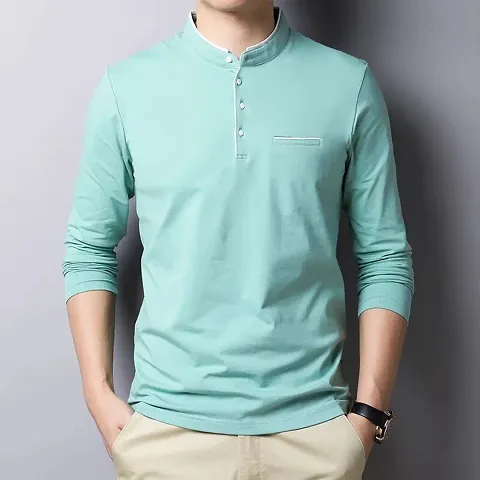 Elegant Blend Solid Henley Tees For Men