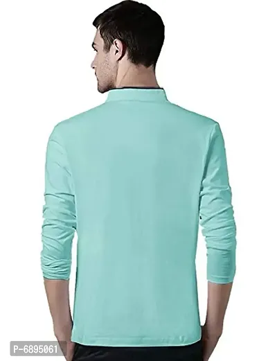 Cotton Mandarin Collar Green T-shirt For Men-thumb2