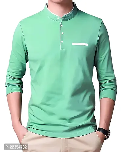 Mens Solid Mandarin Collar Full Sleeves Pack Of 2 T-Shirt-thumb2