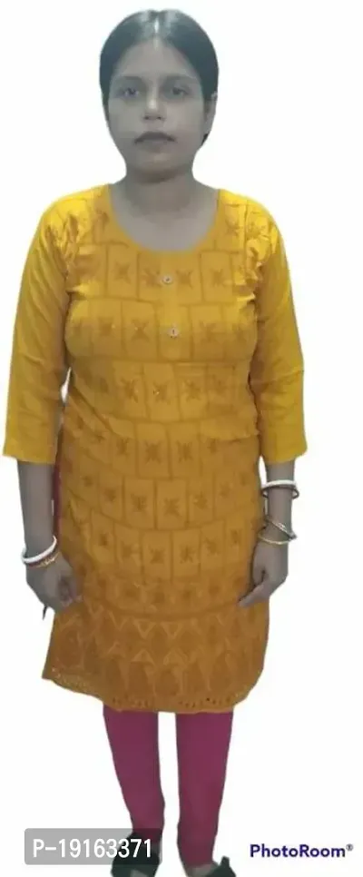 Stylish Rayon Yellow Casual Stitched Kurti For Women-thumb0